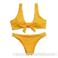 Womens Swimsuits,Bokeley Womens Two Piece Solid Color Bikini Set Push Up Padded Bra Bathing Suit Women Bow Knot Swimwear Yellow L  B07BB86WXM